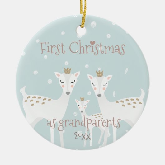 Eerste Kerstmis als grootouders - Cute Deer Blue Keramisch Ornament (Voorkant)