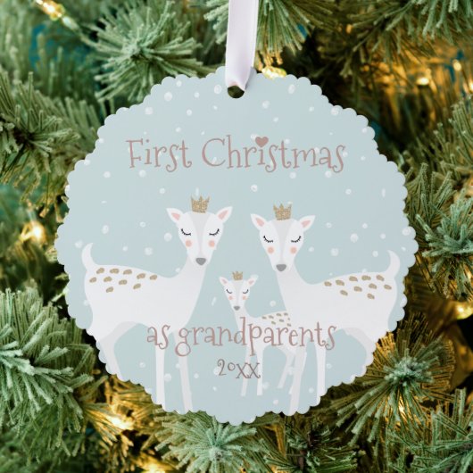 Eerste Kerstmis als grootouders - Cute Deer Blue Ornament Kaart (Insitu (Drie))