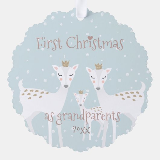 Eerste Kerstmis als grootouders - Cute Deer Blue Ornament Kaart (Achterkant)