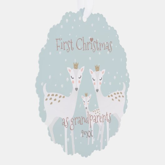 Eerste Kerstmis als grootouders - Cute Deer Blue Ornament Kaart (Rechts)