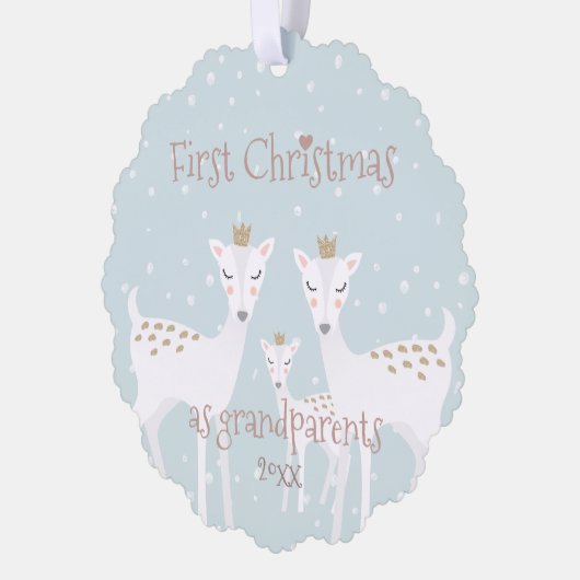 Eerste Kerstmis als grootouders - Cute Deer Blue Ornament Kaart (Links)