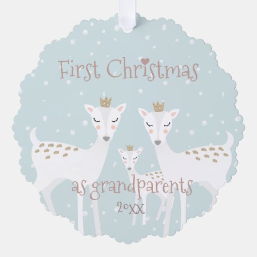 Eerste Kerstmis als grootouders - Cute Deer Blue Ornament Kaart (Voorkant)