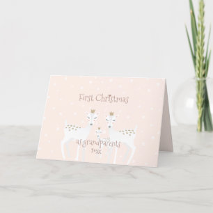 Eerste Kerstmis als grootouders - Cute Deer Pink Feestdagen Kaart
