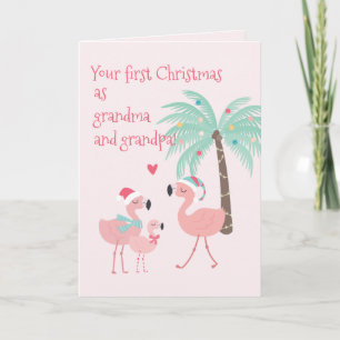 Eerste Kerstmis als grootouders - Cute Flamingo Kaart