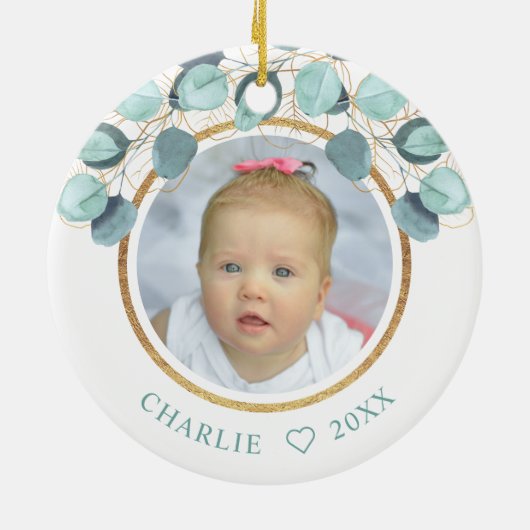 Eerste Kerstmis als grootouders Eucalyptus Foto Keramisch Ornament (Achterkant)