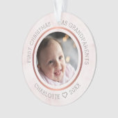 Eerste Kerstmis als grootouders Foto Roze Marmer Ornament (voorkant)
