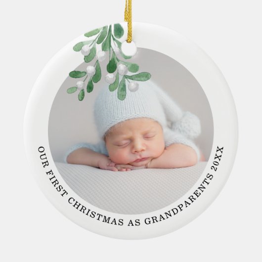Eerste Kerstmis als grootouders Foto Waterverf Keramisch Ornament (Achterkant)