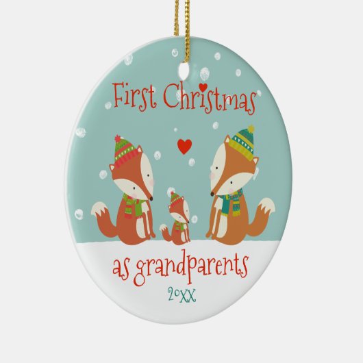 Eerste Kerstmis als grootouders - Foxes met een kl Keramisch Ornament (Rechts)