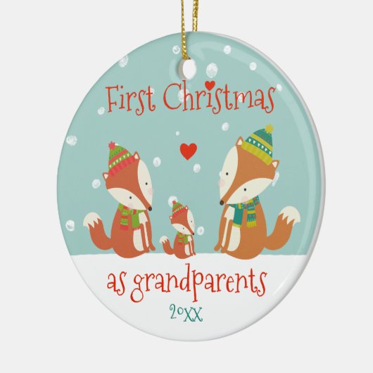 Eerste Kerstmis als grootouders - Foxes met een kl Keramisch Ornament (Links)
