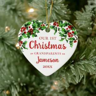Eerste Kerstmis als grootouders Holly Heart Foto Keramisch Ornament