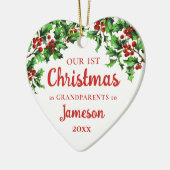Eerste Kerstmis als grootouders Holly Heart Foto Keramisch Ornament (Links)