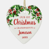 Eerste Kerstmis als grootouders Holly Heart Keramisch Ornament (Rechts)