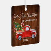 Eerste Kerstmis als grootouders houtwagen Metalen Ornament (Voorkant Rechts)