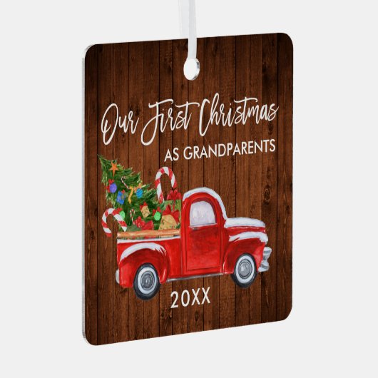 Eerste Kerstmis als grootouders houtwagen Metalen Ornament (Voorkant Rechts)