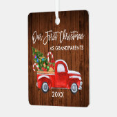 Eerste Kerstmis als grootouders houtwagen Metalen Ornament (Voorkant links)