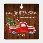 Eerste Kerstmis als grootouders houtwagen Metalen Ornament (Achterkant)