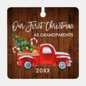 Eerste Kerstmis als grootouders houtwagen Metalen Ornament (Voorkant)