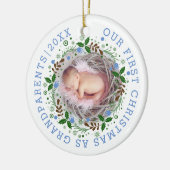Eerste Kerstmis als grootouders met blauwe foto Keramisch Ornament (Links)