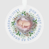 Eerste Kerstmis als grootouders met blauwe foto Ornament (achterkant)