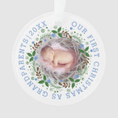 Eerste Kerstmis als grootouders met blauwe foto Ornament (voorkant)