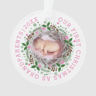 Eerste Kerstmis als grootouders met roze foto Ornament