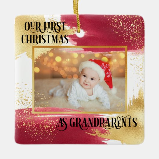 Eerste Kerstmis als grootouders Red en Gold Keramisch Ornament (Voorkant)