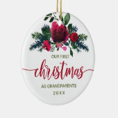 Eerste Kerstmis als grootouders Red Floral Foto Keramisch Ornament (Rechts)