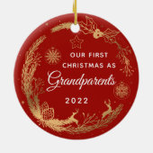 Eerste Kerstmis als Grootouders Red Gold Foto Keramisch Ornament (Achterkant)