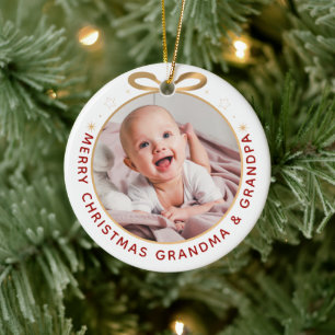 Eerste Kerstmis als Grootouders Red Gold Photo Keramisch Ornament