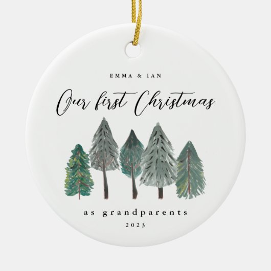 Eerste Kerstmis als grootouders Rustic Trees Keramisch Ornament (Voorkant)