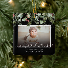 Eerste Kerstmis als Grootouders Winter Greenery Keramisch Ornament