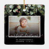 Eerste Kerstmis als Grootouders Winter Greenery Keramisch Ornament (Achterkant)