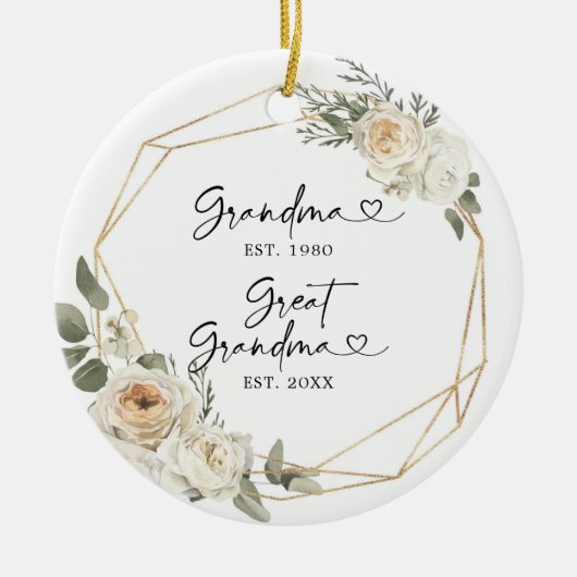 Eerste Kerstmis als Grote oma White Floral Keramisch Ornament (Voorkant)