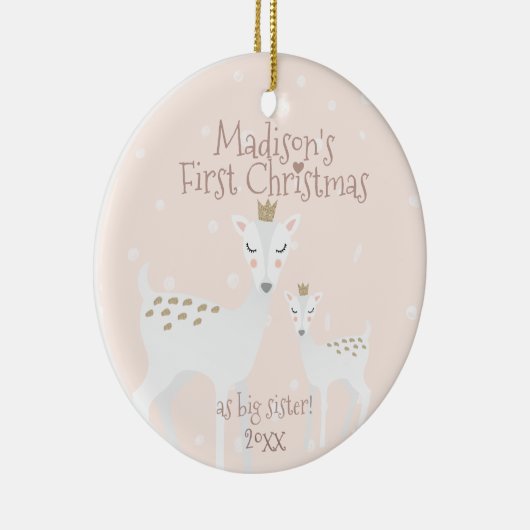 Eerste Kerstmis als grote zus - Cute Deer - Roze Keramisch Ornament (Rechts)
