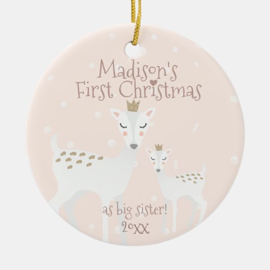 Eerste Kerstmis als grote zus - Cute Deer - Roze Keramisch Ornament (Voorkant)