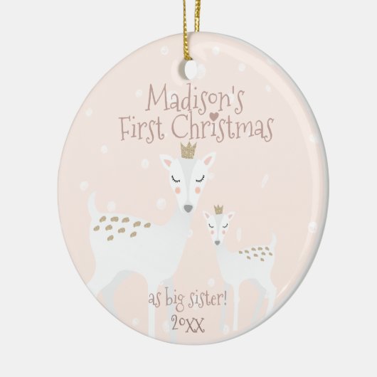 Eerste Kerstmis als grote zus - Cute Deer - Roze Keramisch Ornament (Links)