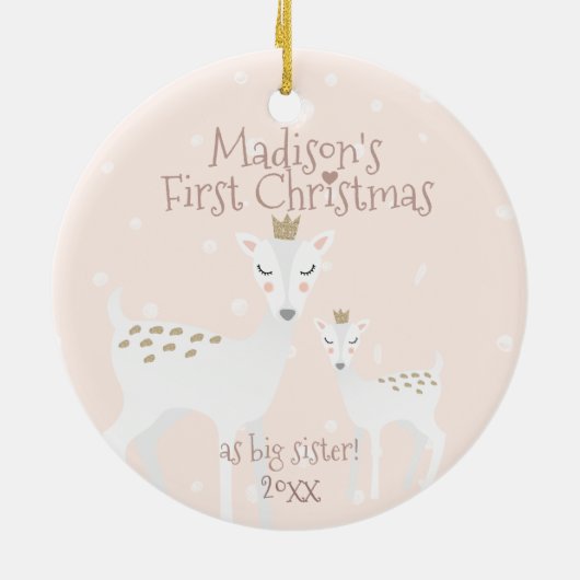 Eerste Kerstmis als grote zus - Cute Deer - Roze Keramisch Ornament (Achterkant)
