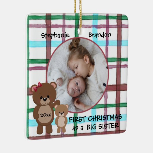 Eerste Kerstmis als grote zus gepersonaliseerde fo Keramisch Ornament (Rechts)