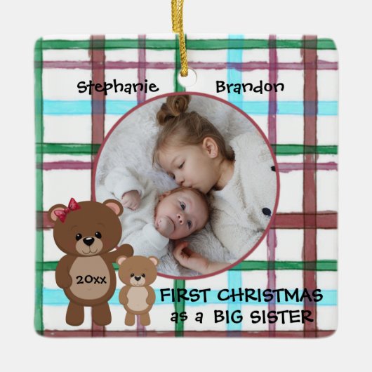 Eerste Kerstmis als grote zus gepersonaliseerde fo Keramisch Ornament (Voorkant)