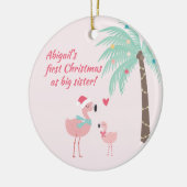 Eerste Kerstmis als Grote Zus Schattige Santa Flam Keramisch Ornament (Links)