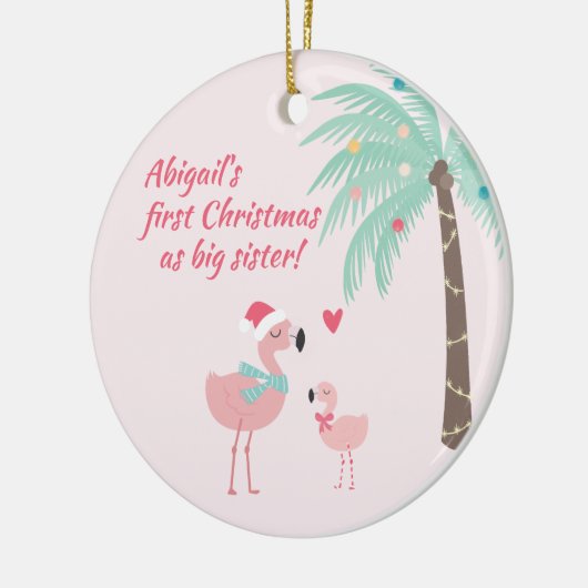 Eerste Kerstmis als Grote Zus Schattige Santa Flam Keramisch Ornament (Links)