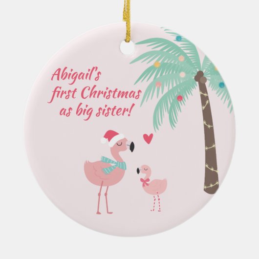 Eerste Kerstmis als Grote Zus Schattige Santa Flam Keramisch Ornament (Achterkant)