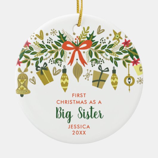 Eerste Kerstmis als grote zuster persoonlijke Garl Keramisch Ornament (Voorkant)