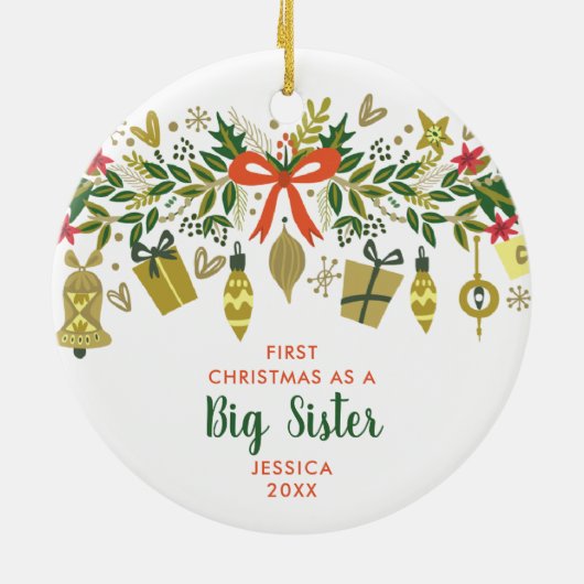 Eerste Kerstmis als grote zuster persoonlijke Garl Keramisch Ornament (Achterkant)