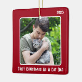 Eerste Kerstmis als Kat Pap 2 Foto Rood Modern Keramisch Ornament (Links)