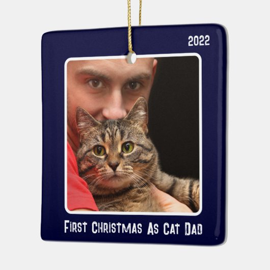 Eerste Kerstmis als kat pap 2 kat fotoblauw Keramisch Ornament (Links)