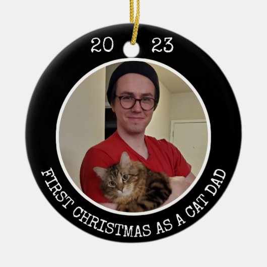 Eerste Kerstmis als kattevader 2 Foto 2 Sided Blac Keramisch Ornament (Voorkant)