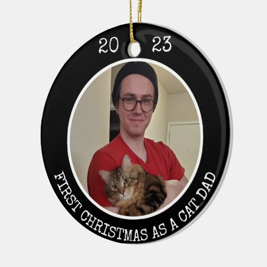 Eerste Kerstmis als kattevader 2 Foto 2 Sided Blac Keramisch Ornament (Links)