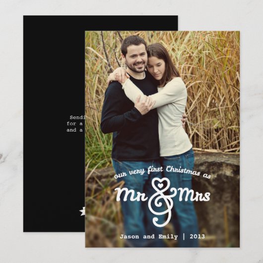 Eerste Kerstmis als M. & Mevr. Holiday Photo Card Feestdagenkaart (Voorkant / Achterkant)