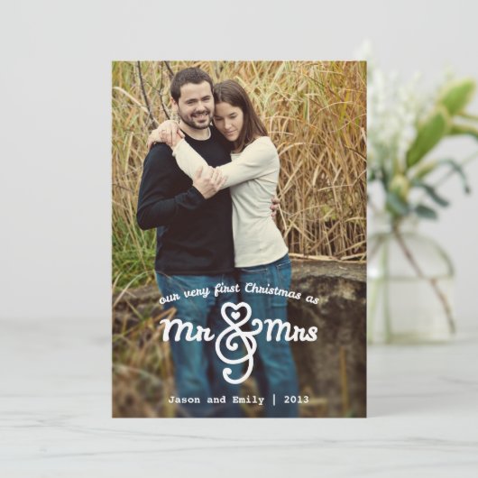 Eerste Kerstmis als M. & Mevr. Holiday Photo Card Feestdagenkaart (Staand voorkant)